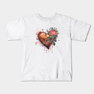 Hot Floral Heart Illustration Kids T-Shirt